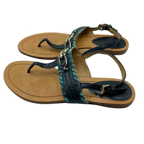 Coach Sandals Leather Thong Blue 6.5 Women Open Toe Casual Flats w/ Strap - Picture 6 of 7